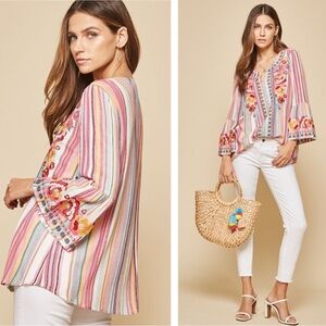Coastal Cowgirl Savanna Jane Floral Embroidered Bell Sleeve Top